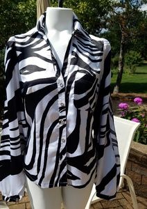 Zebra print blouse with split sleeves.